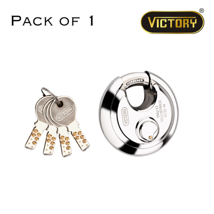 Victory Hi-Tech 70mm Disc Padlock | 4 Brass Keys | 11 Pin Security Lock | Shop Shutter & Gate Lock