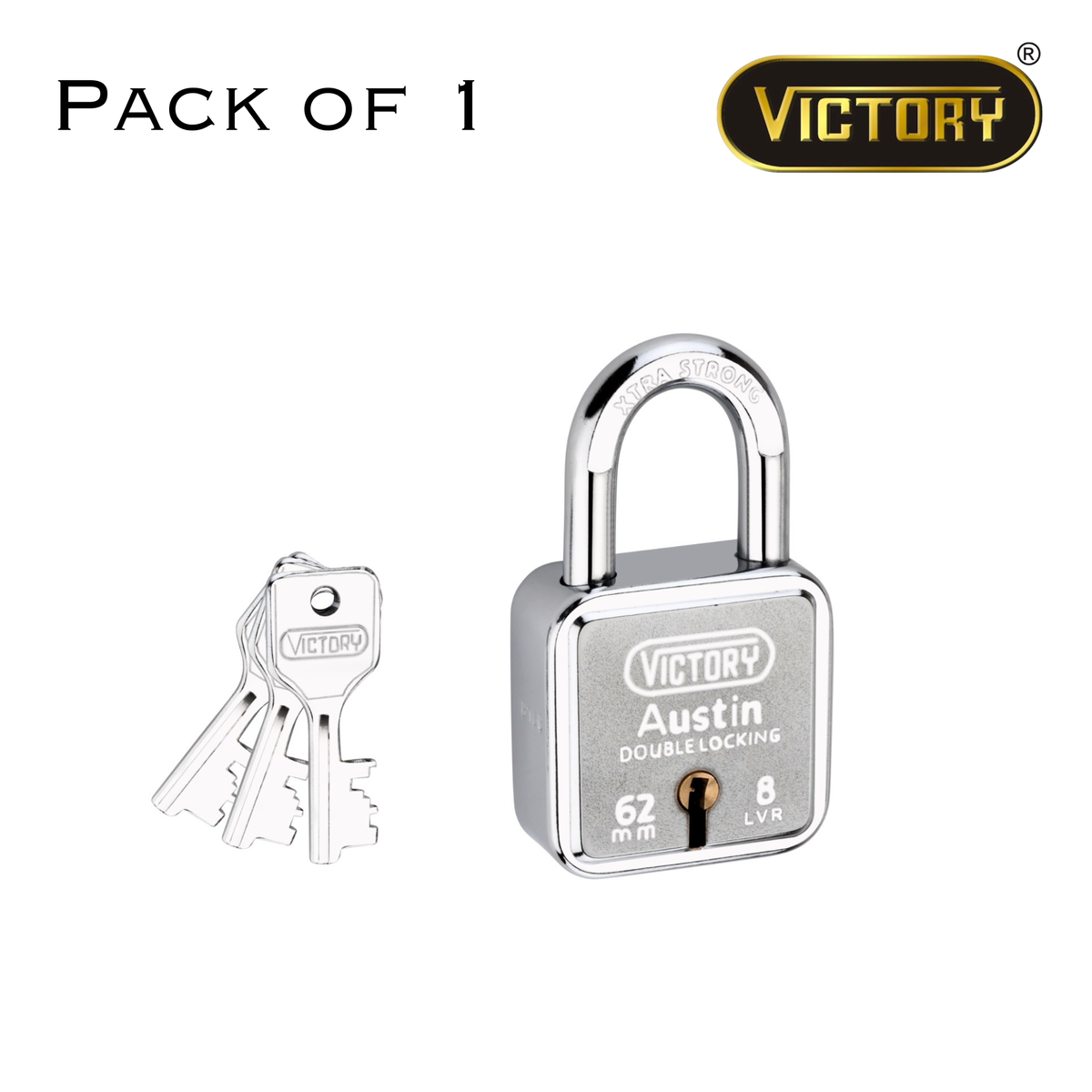 Victory Austin 62mm Auto Locking | Double Lock Padlock | 8 Lever | Extra Strong Security