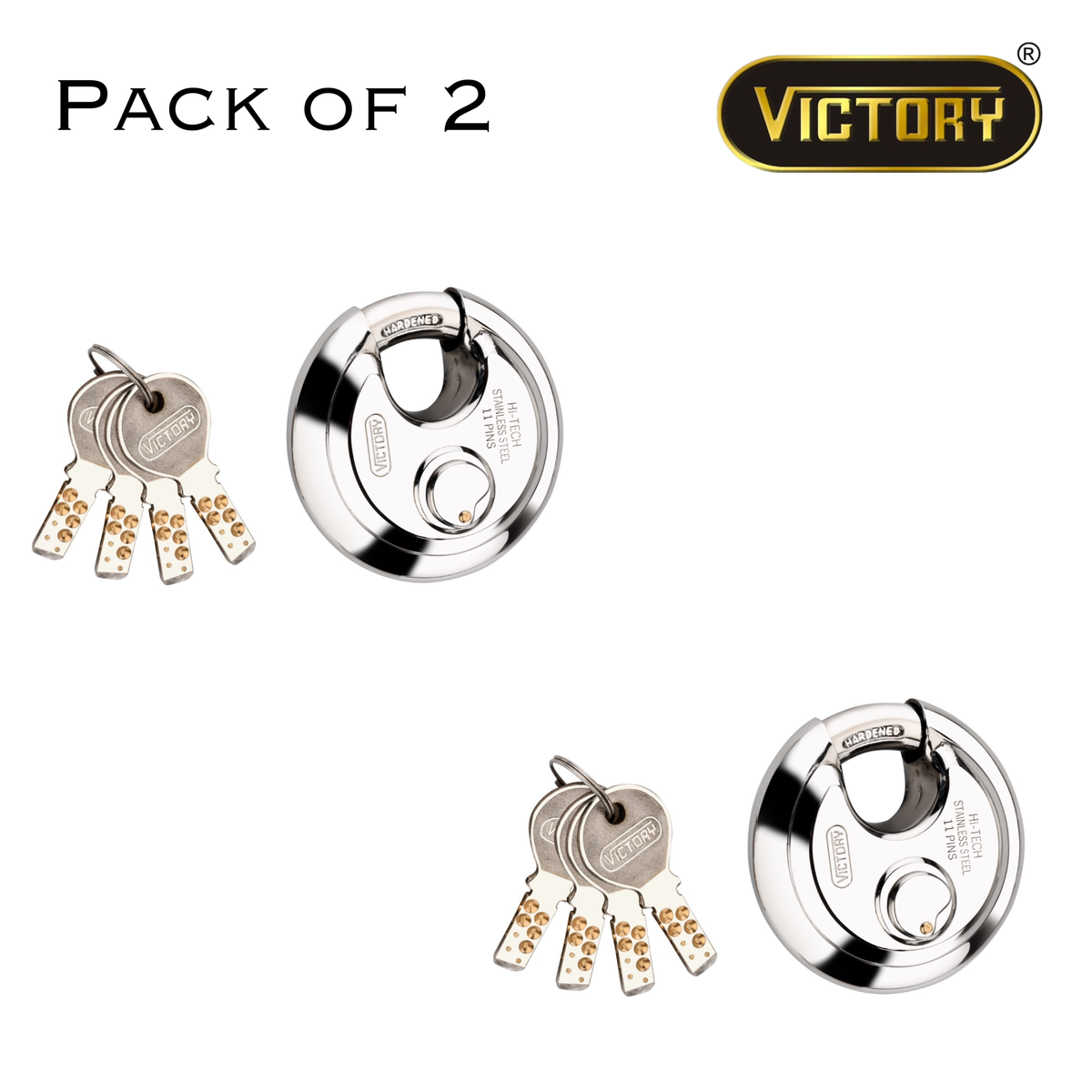 Victory Hi-Tech 70mm Disc Padlock | 4 Brass Keys | 11 Pin Security Lock | Shop Shutter & Gate Lock