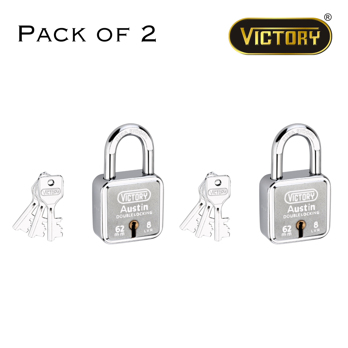 Victory Austin 62mm Auto Locking | Double Lock Padlock | 8 Lever | Extra Strong Security