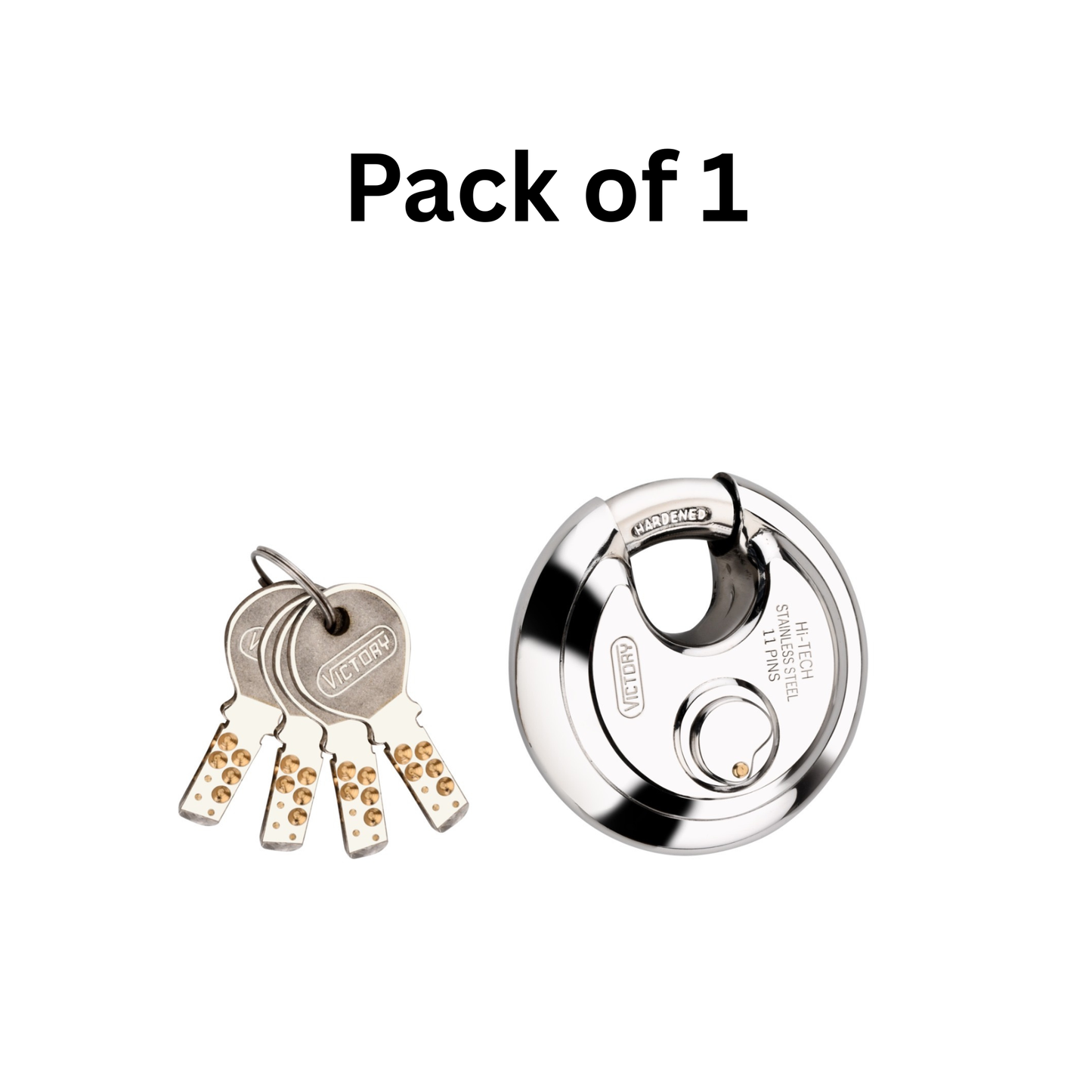 Victory Hi-Tech 70mm Disc Padlock | 4 Brass Keys | 11 Pin Security Lock | Shop Shutter & Gate Lock