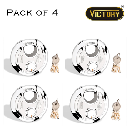 Victory Hi-Tech 90mm Disc Padlock | 4 Brass Keys | 14 Pin Security Lock | Shop Shutter & Gate Lock