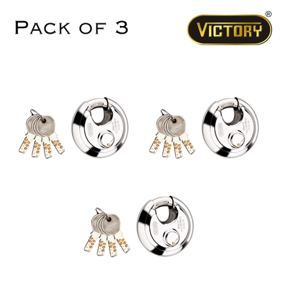 Victory Hi-Tech 70mm Disc Padlock | 4 Brass Keys | 11 Pin Security Lock | Shop Shutter & Gate Lock