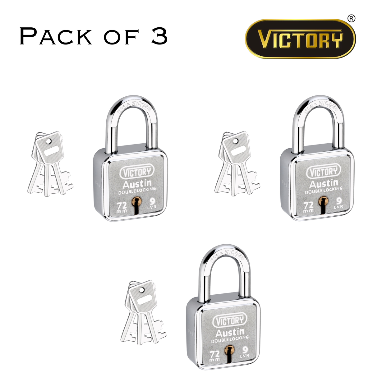 Victory Austin 72mm Auto Locking Padlock | Double Locking Security Lock for Shutters, Gates & Main Doors