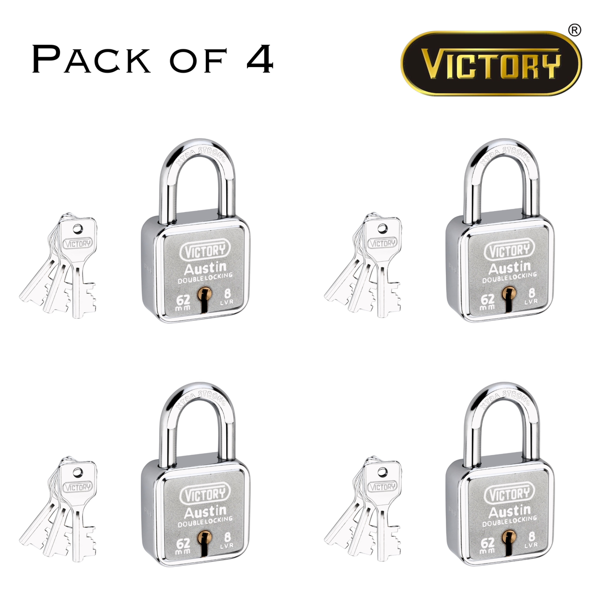 Victory Austin 62mm Auto Locking | Double Lock Padlock | 8 Lever | Extra Strong Security