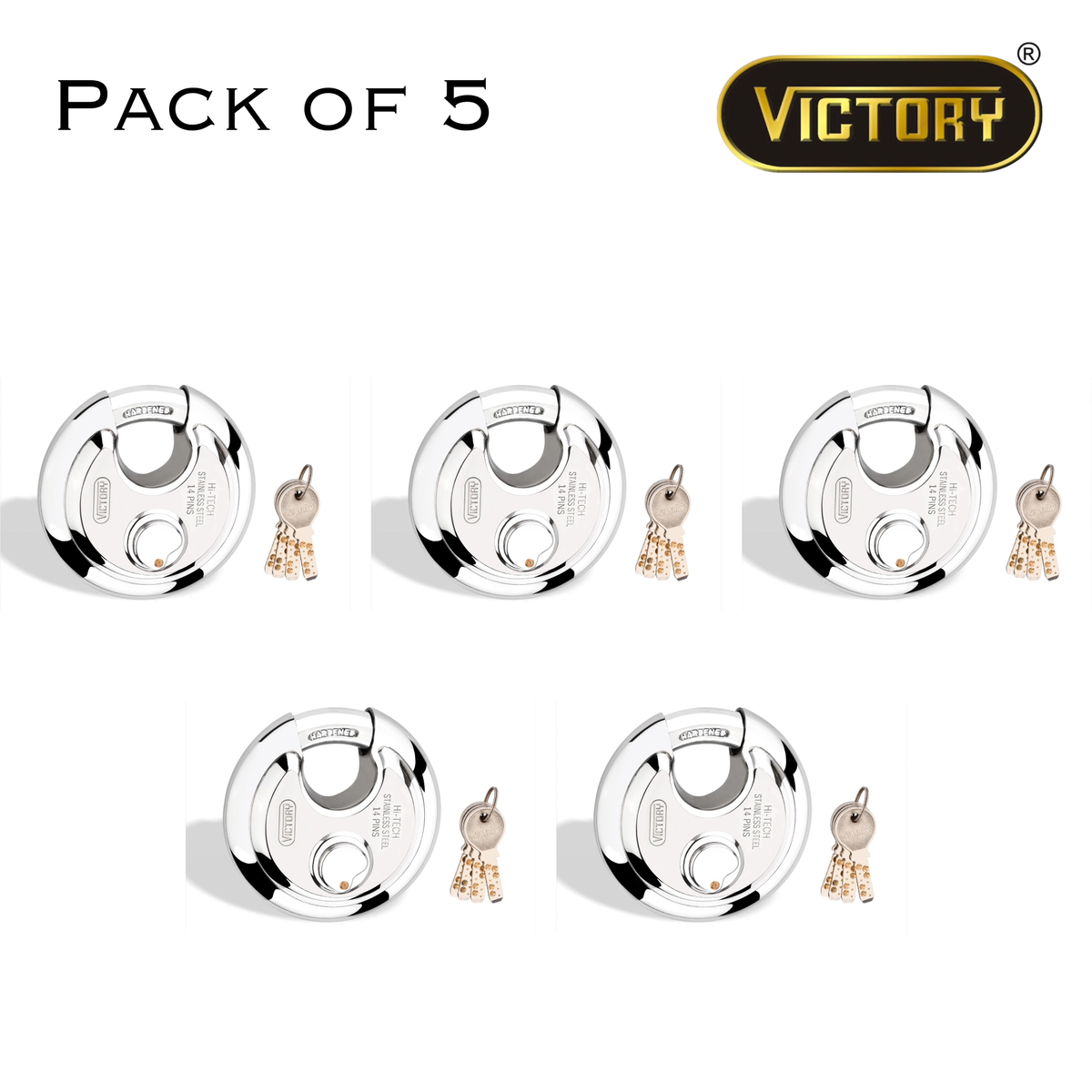 Victory Hi-Tech 90mm Disc Padlock | 4 Brass Keys | 14 Pin Security Lock | Shop Shutter & Gate Lock