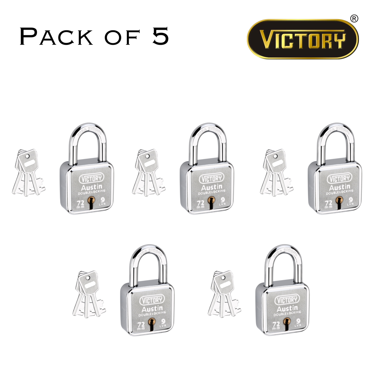 Victory Austin 72mm Auto Locking Padlock | Double Locking Security Lock for Shutters, Gates & Main Doors