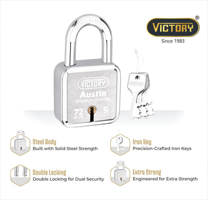 Victory Austin 72mm Auto Locking Padlock | Double Locking Security Lock for Shutters, Gates & Main Doors