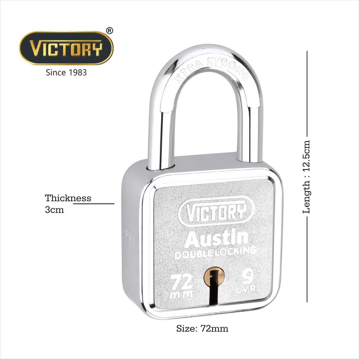 Victory Austin 72mm Auto Locking Padlock | Double Locking Security Lock for Shutters, Gates & Main Doors