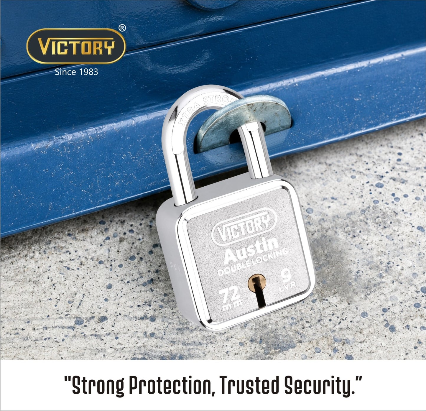 Victory Austin 72mm Auto Locking Padlock | Double Locking Security Lock for Shutters, Gates & Main Doors