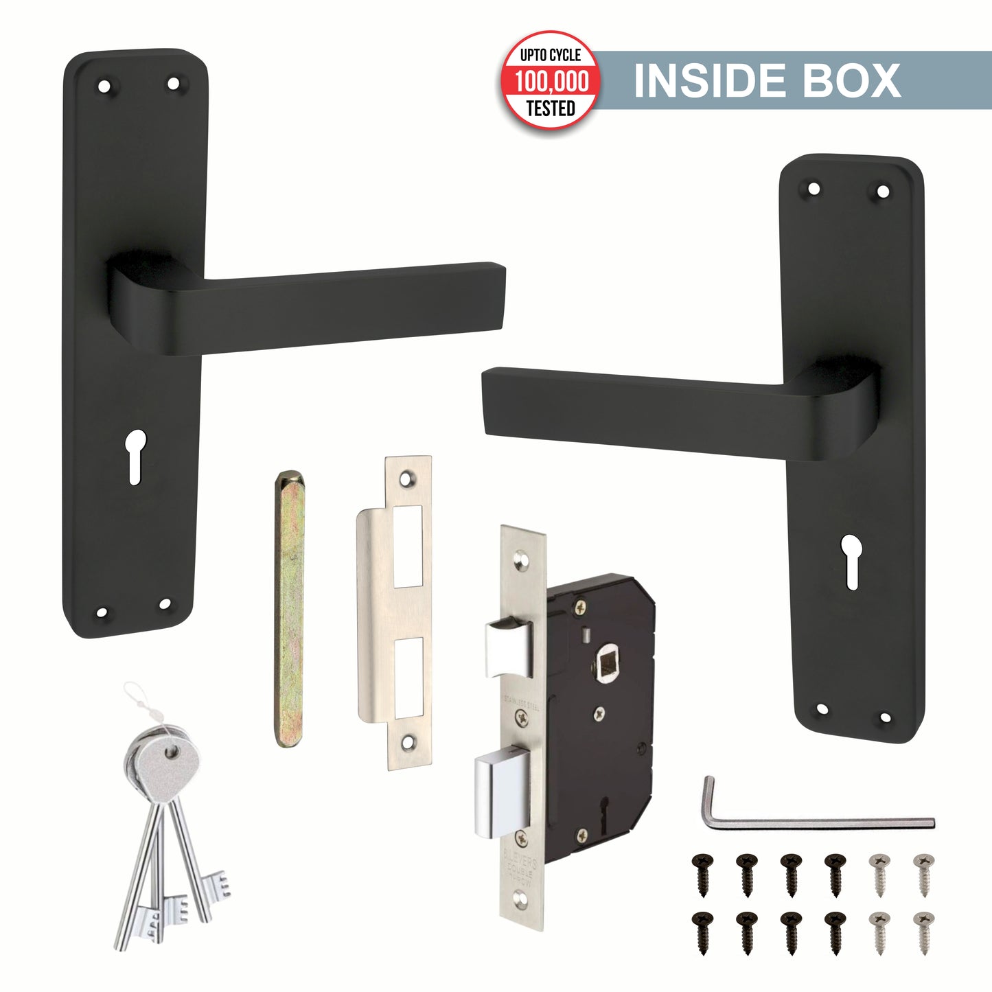 Stainless Steel Mortise Lock | 60mm Brass Cylinder | 3 Brass Keys | One-Side Knob