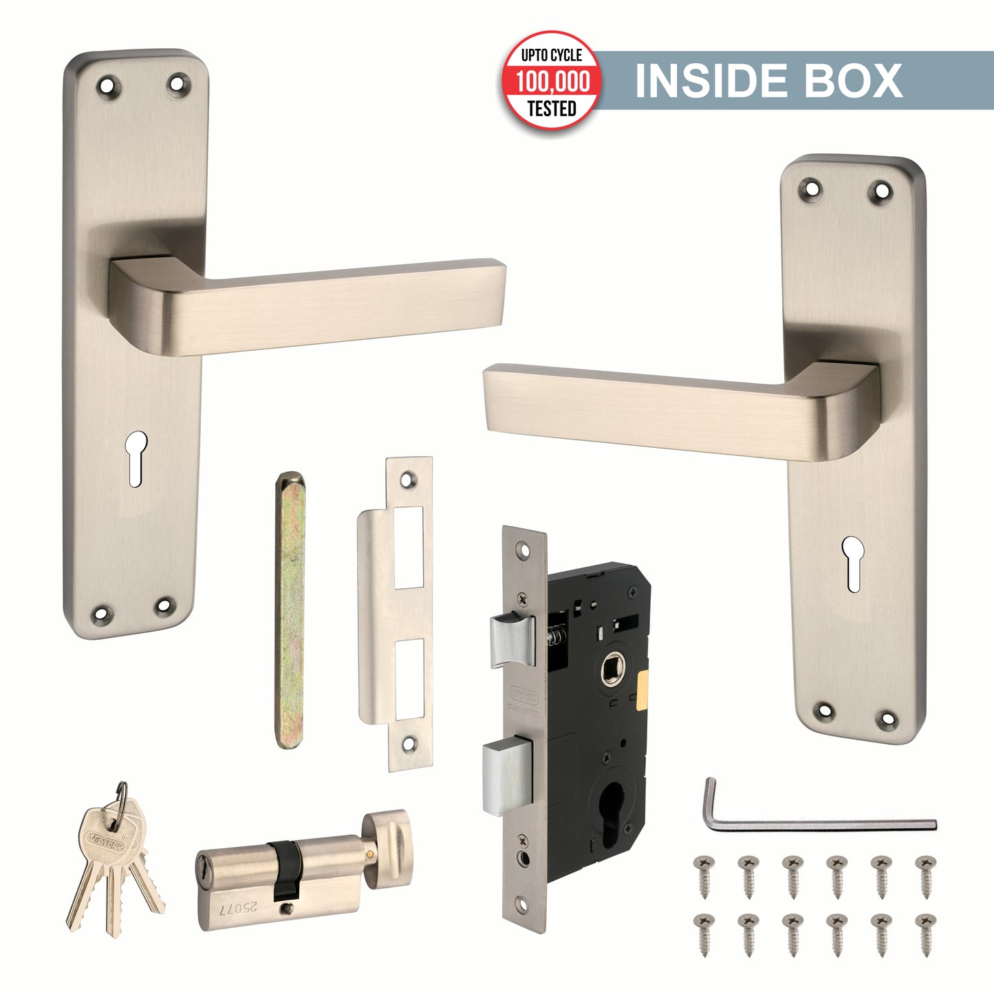 Stainless Steel Mortise Lock | 60mm Brass Cylinder | 3 Brass Keys | One-Side Knob