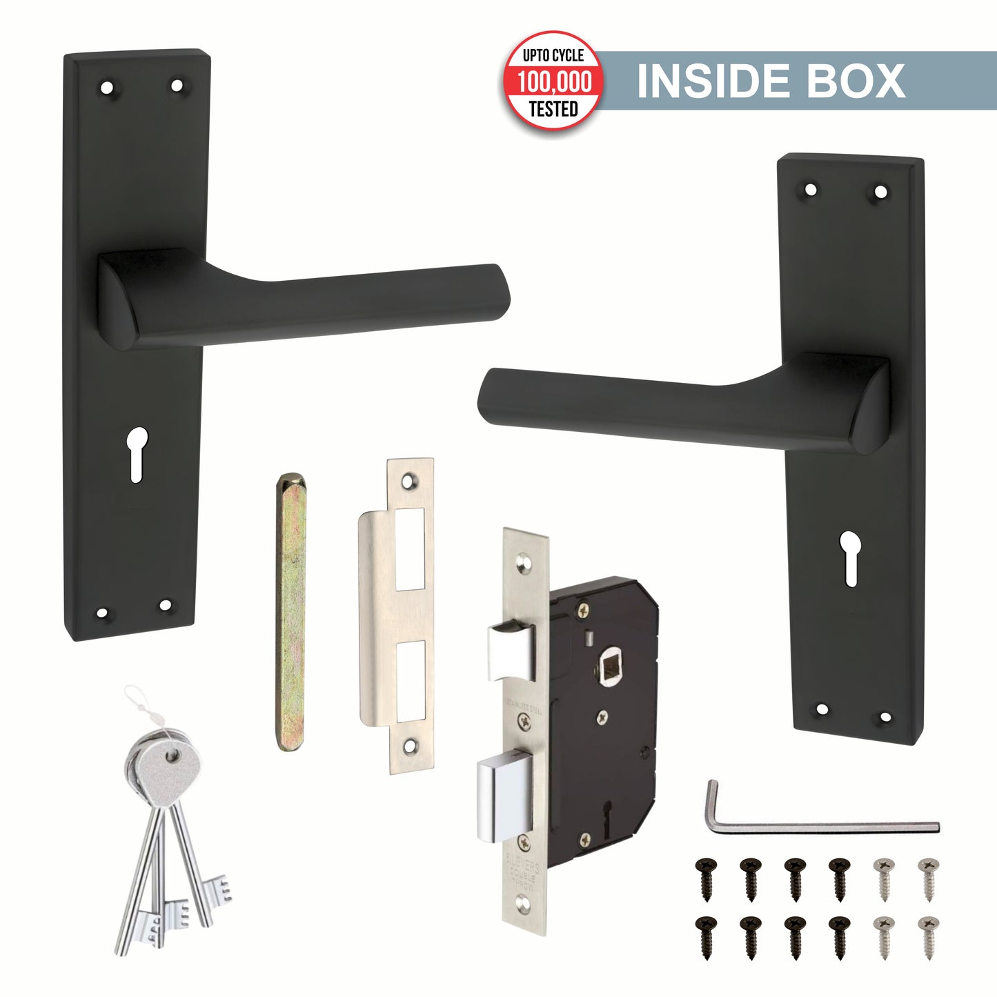 Stainless Steel Mortise Lock | 60mm Brass Cylinder | 3 Brass Keys | One-Side Knob