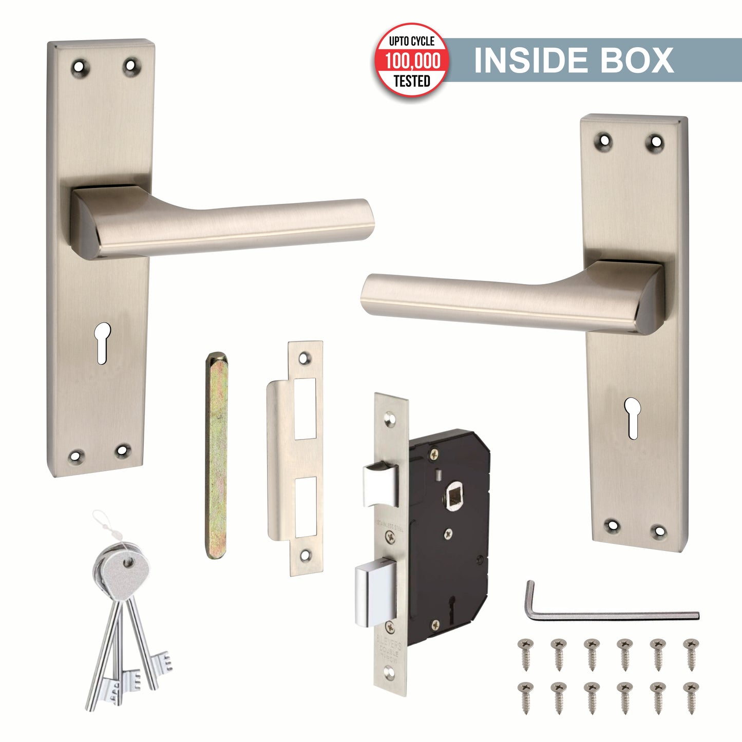 Stainless Steel Mortise Lock | 60mm Brass Cylinder | 3 Brass Keys | One-Side Knob