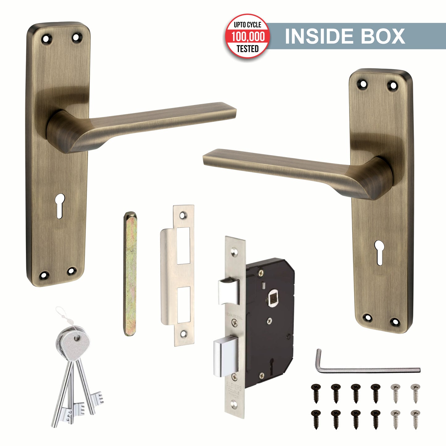 Stainless Steel Mortise Lock | 60mm Brass Cylinder | 3 Brass Keys | One-Side Knob