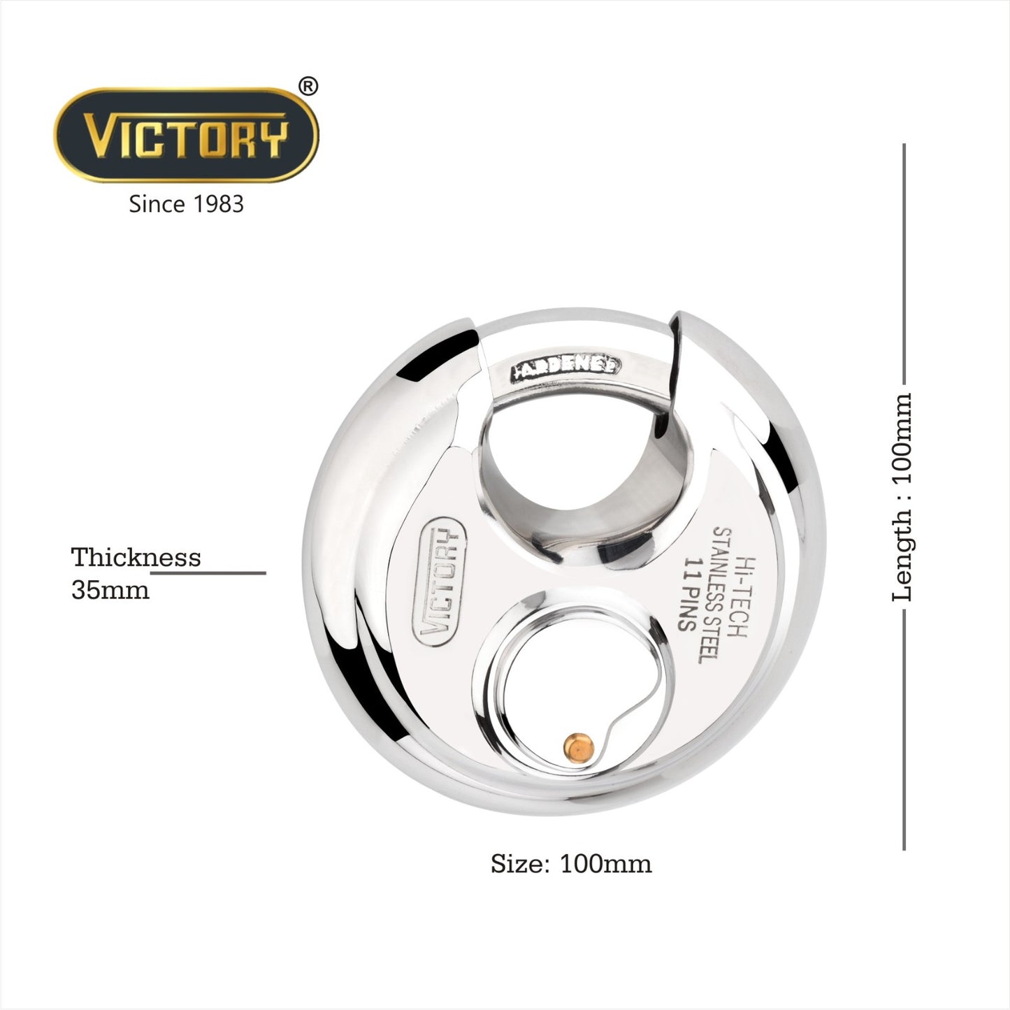 Victory Hi-Tech 70mm Disc Padlock | 4 Brass Keys | 11 Pin Security Lock | Shop Shutter & Gate Lock