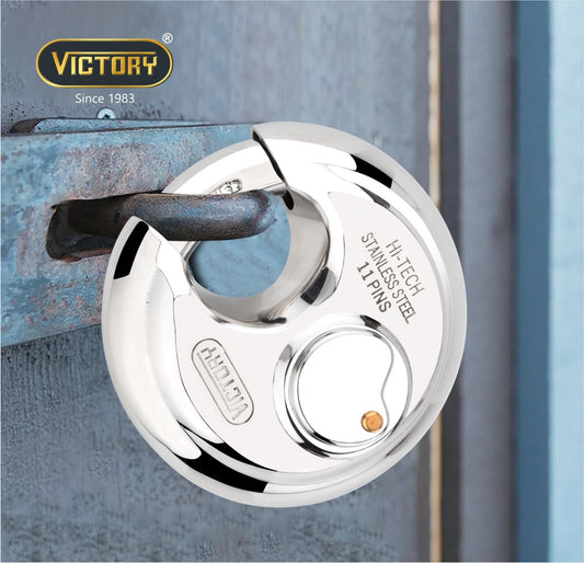 Victory Hi-Tech 70mm Disc Padlock | 4 Brass Keys | 11 Pin Security Lock | Shop Shutter & Gate Lock