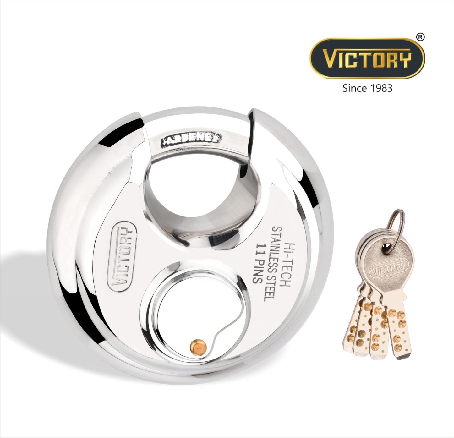 Victory Hi-Tech 70mm Disc Padlock | 4 Brass Keys | 11 Pin Security Lock | Shop Shutter & Gate Lock