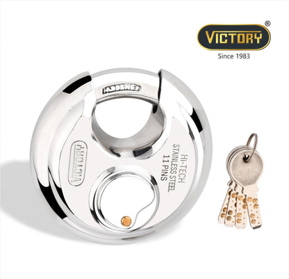 Victory Hi-Tech 70mm Disc Padlock | 4 Brass Keys | 11 Pin Security Lock | Shop Shutter & Gate Lock
