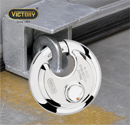 Victory Hi-Tech 90mm Disc Padlock | 4 Brass Keys | 14 Pin Security Lock | Shop Shutter & Gate Lock