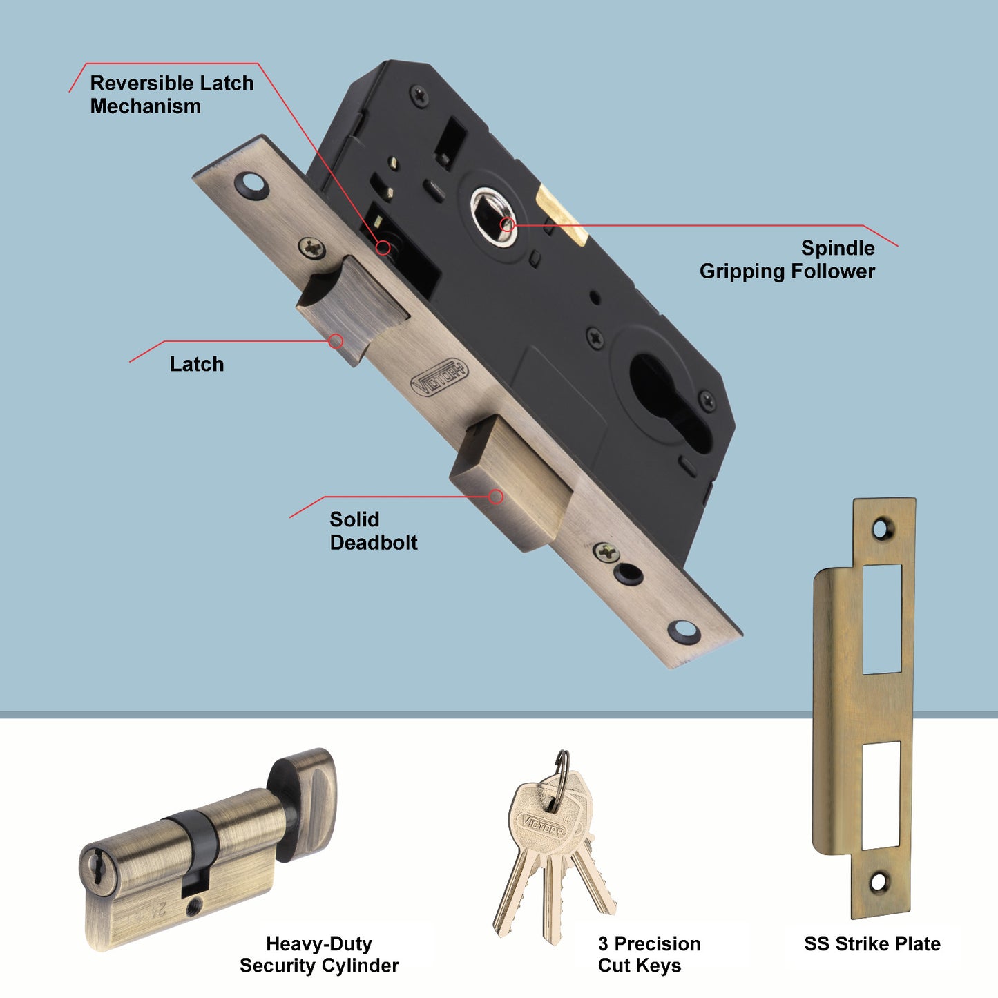 Victory Heavy Duty Mortise Lockset 8"