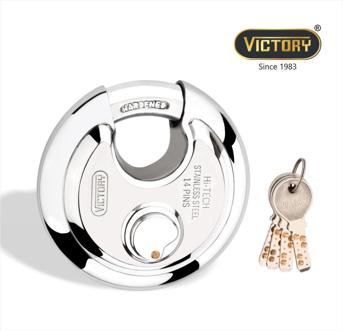 Victory Hi-Tech 90mm Disc Padlock | 4 Brass Keys | 14 Pin Security Lock | Shop Shutter & Gate Lock